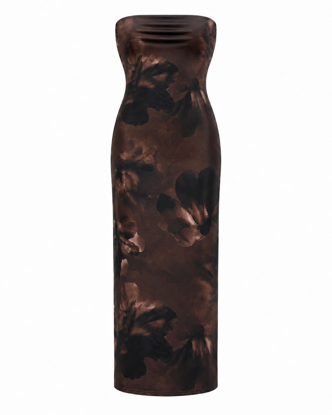 Brown Strapless Floral Maxi Dress