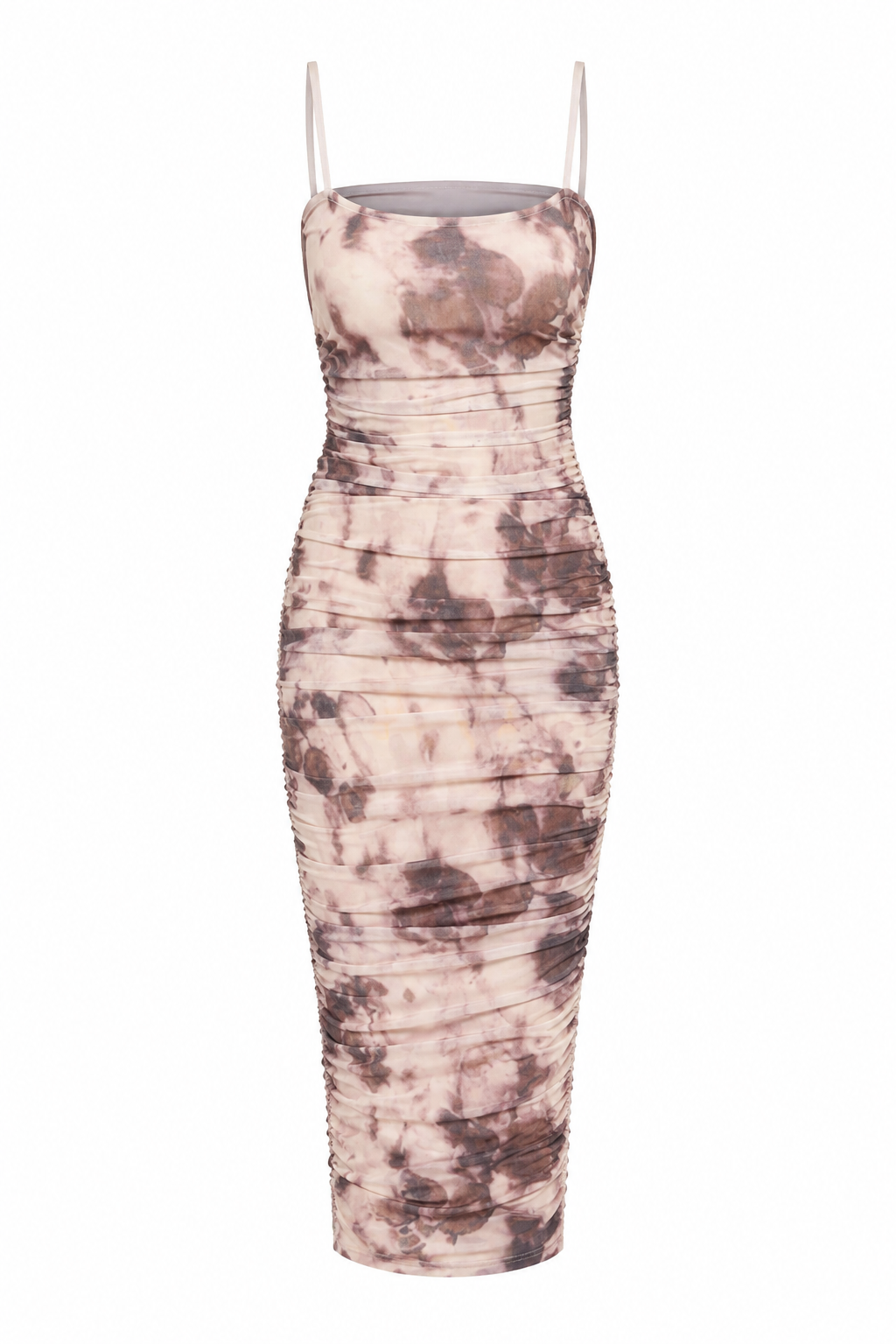 Tye Dye Print Mesh Scrunch Midi Dress