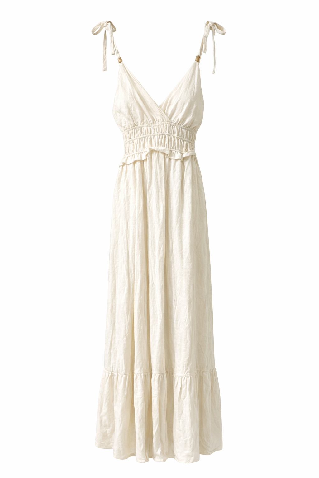 Beaded Linen Tie Maxi Dress