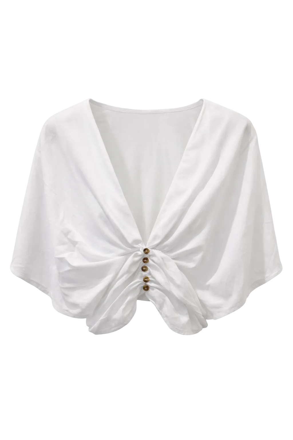White V Button Linen Top