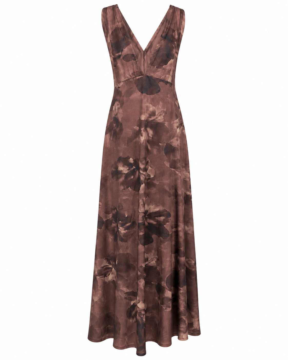 Brown V Neck Halter Floral Maxi Dress