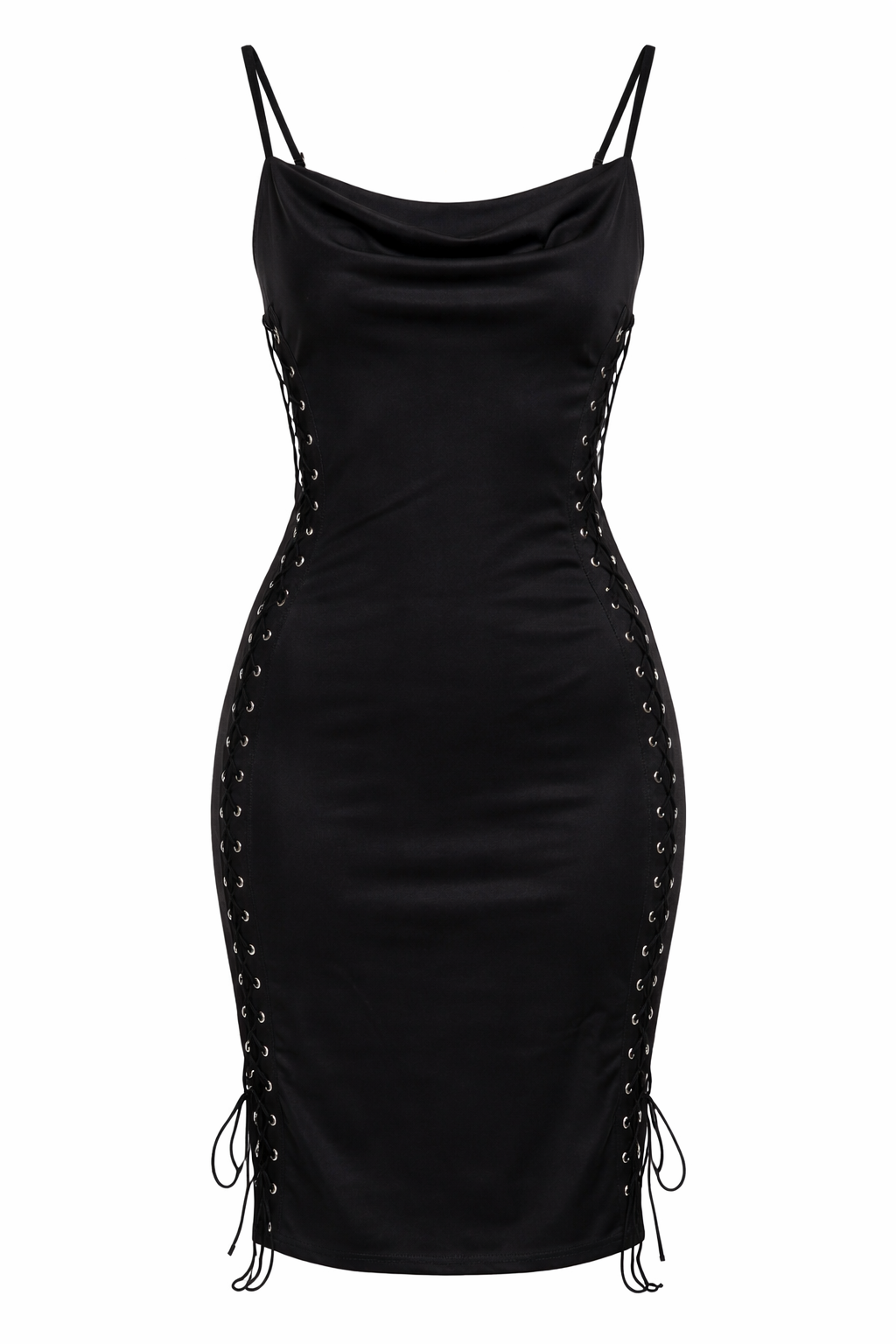 Black Side Lace Up Tie Midi Dress