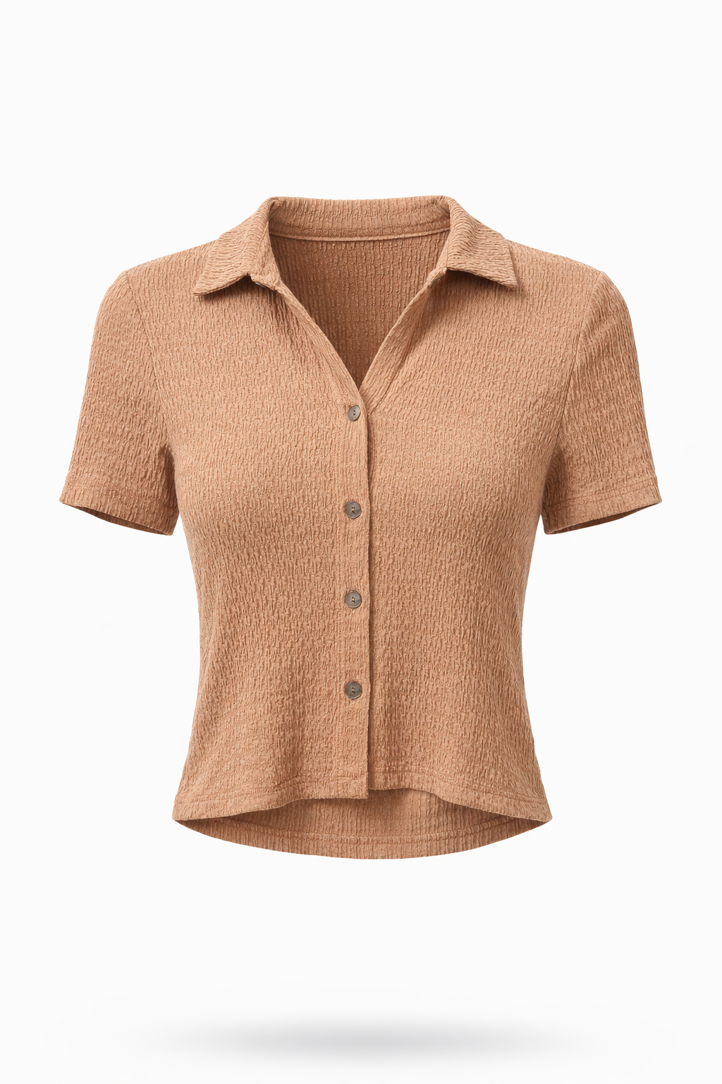 Tan Crepe Button Crop