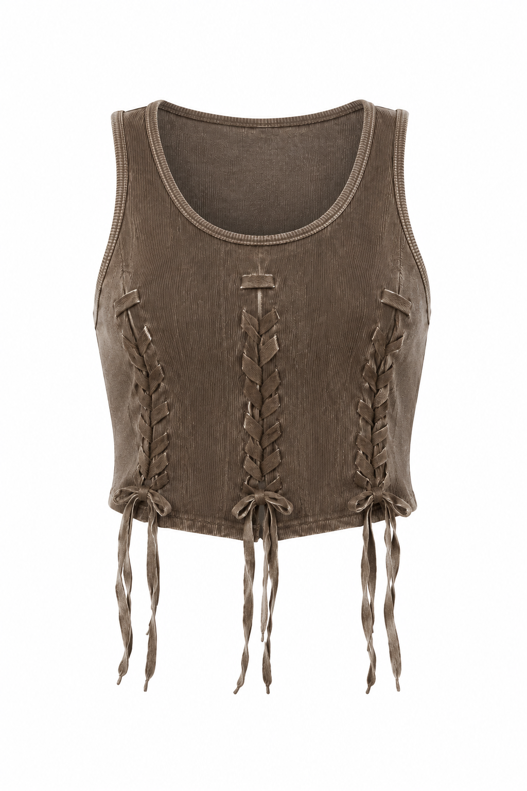 Brown Painted Laces Ribbed Crop