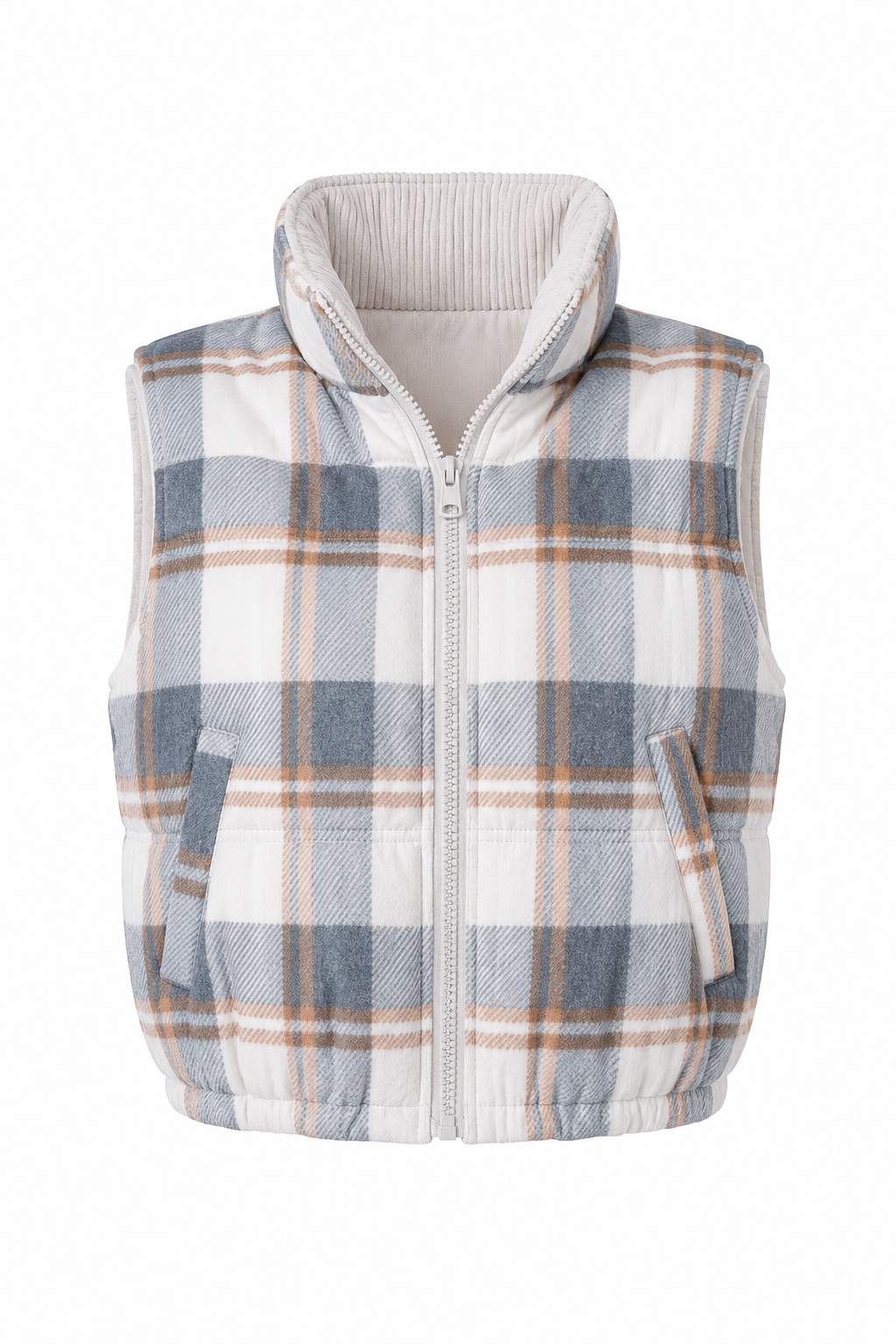 Corduroy Reversible Plaid Puffer Vest