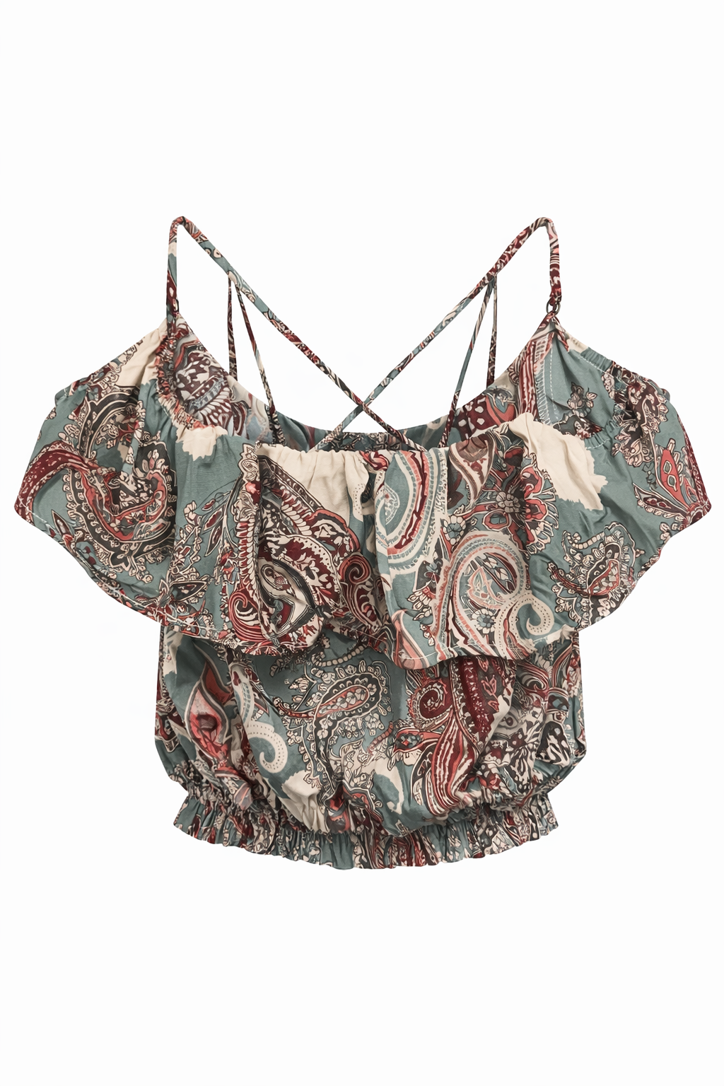 Teal Pink Boho Print Flutter Top