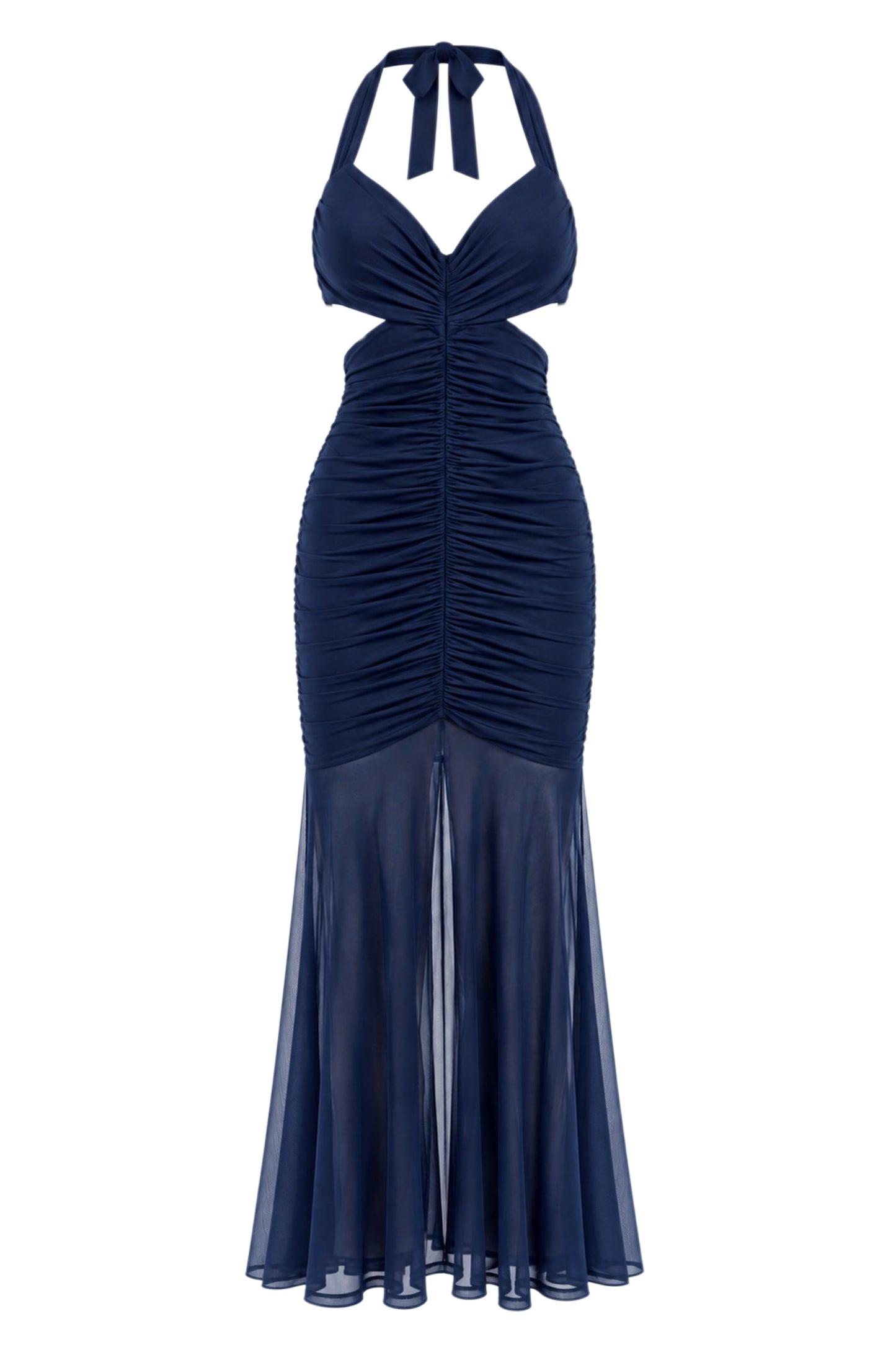 Halter Open Back Mesh Cut Out Maxi Dress