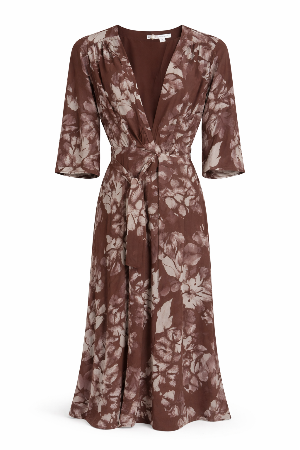 Brown Chiffon Floral Maxi Wrap Dress