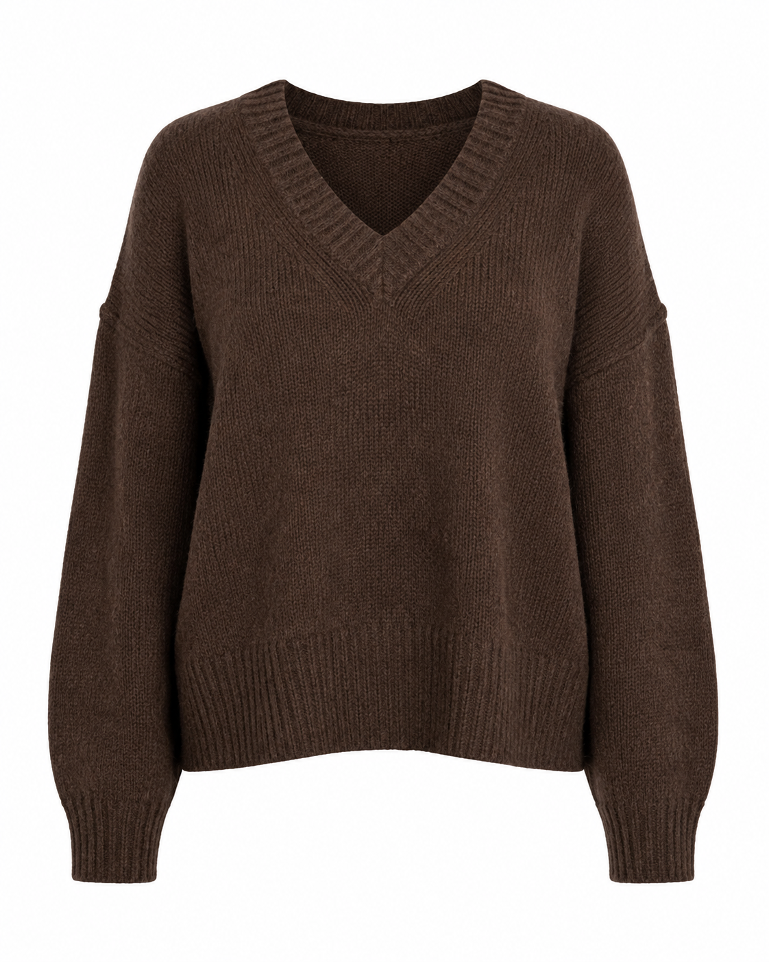 Brown Knit V Neck Sweater