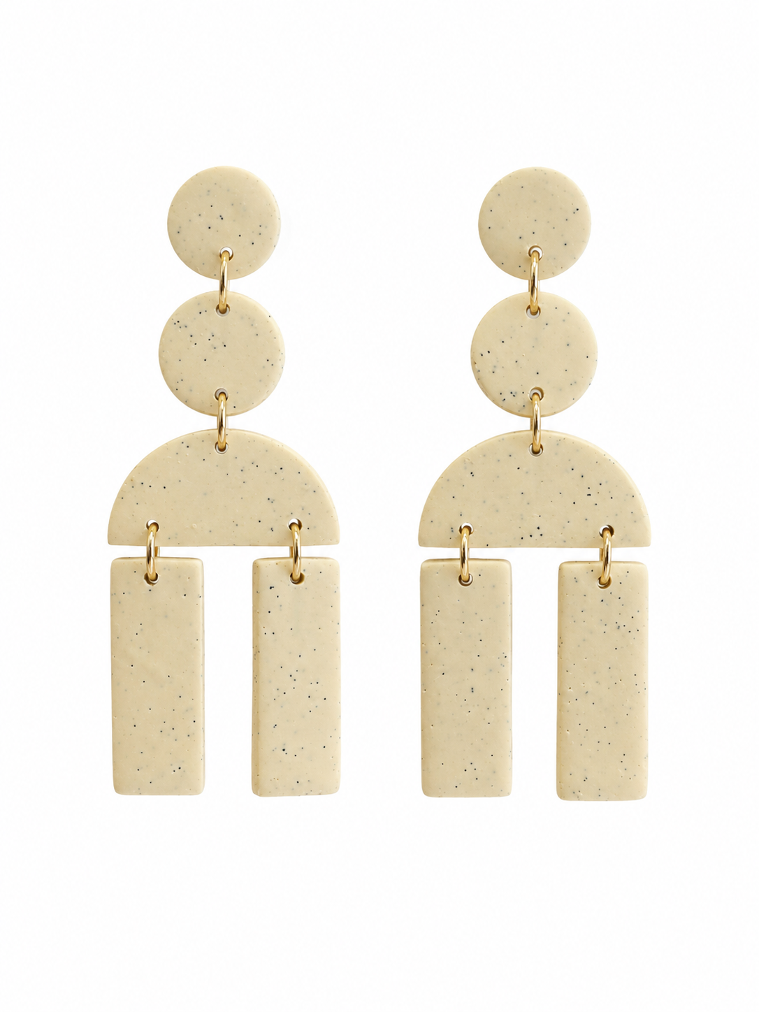 Cream Boho Clay Dangle Earrings