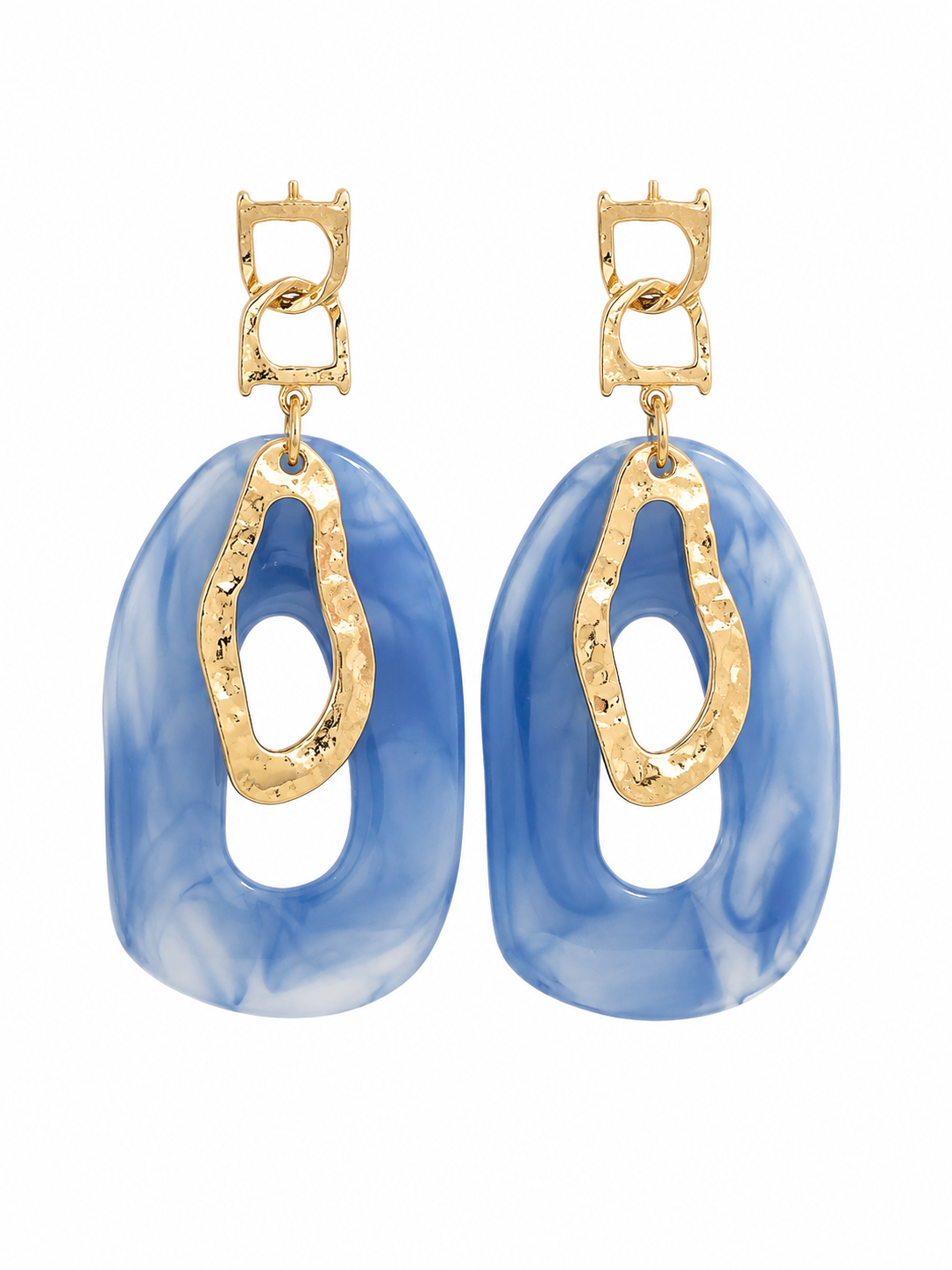 Blue and Gold Oval Dangle Earrings