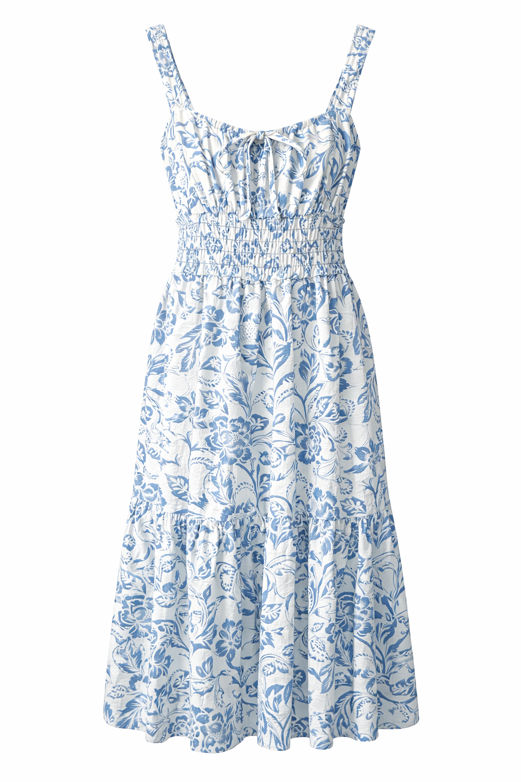 Blue Floral Sun Dress Smock Midi