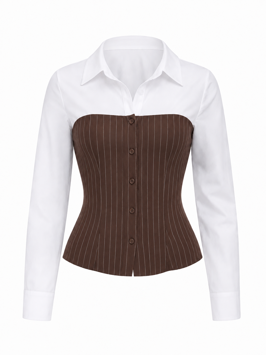 Button Up Brown Pinstripe Tube Top Shirt