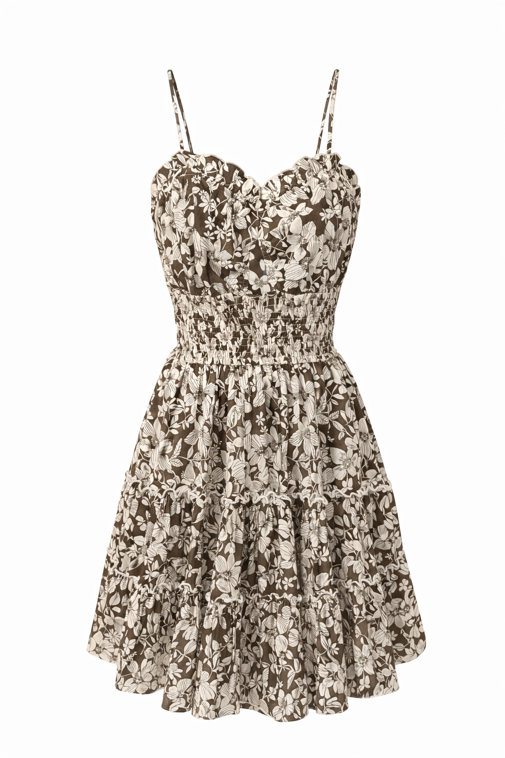 Brown Floral Linen Mini Dress