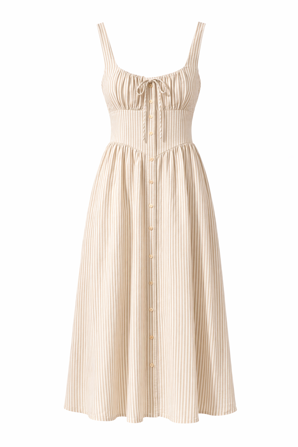 Stripe Linen Scrunch Back Tie Front Maxi Dress