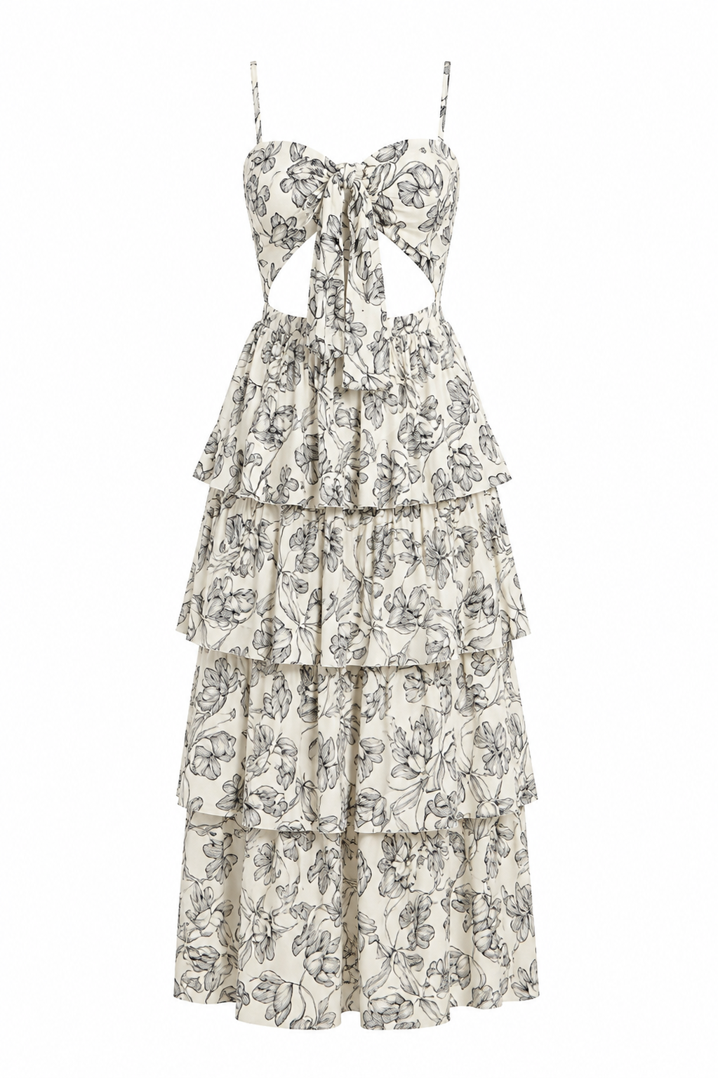 Floral Print Front Knot Tie Maxi Dress