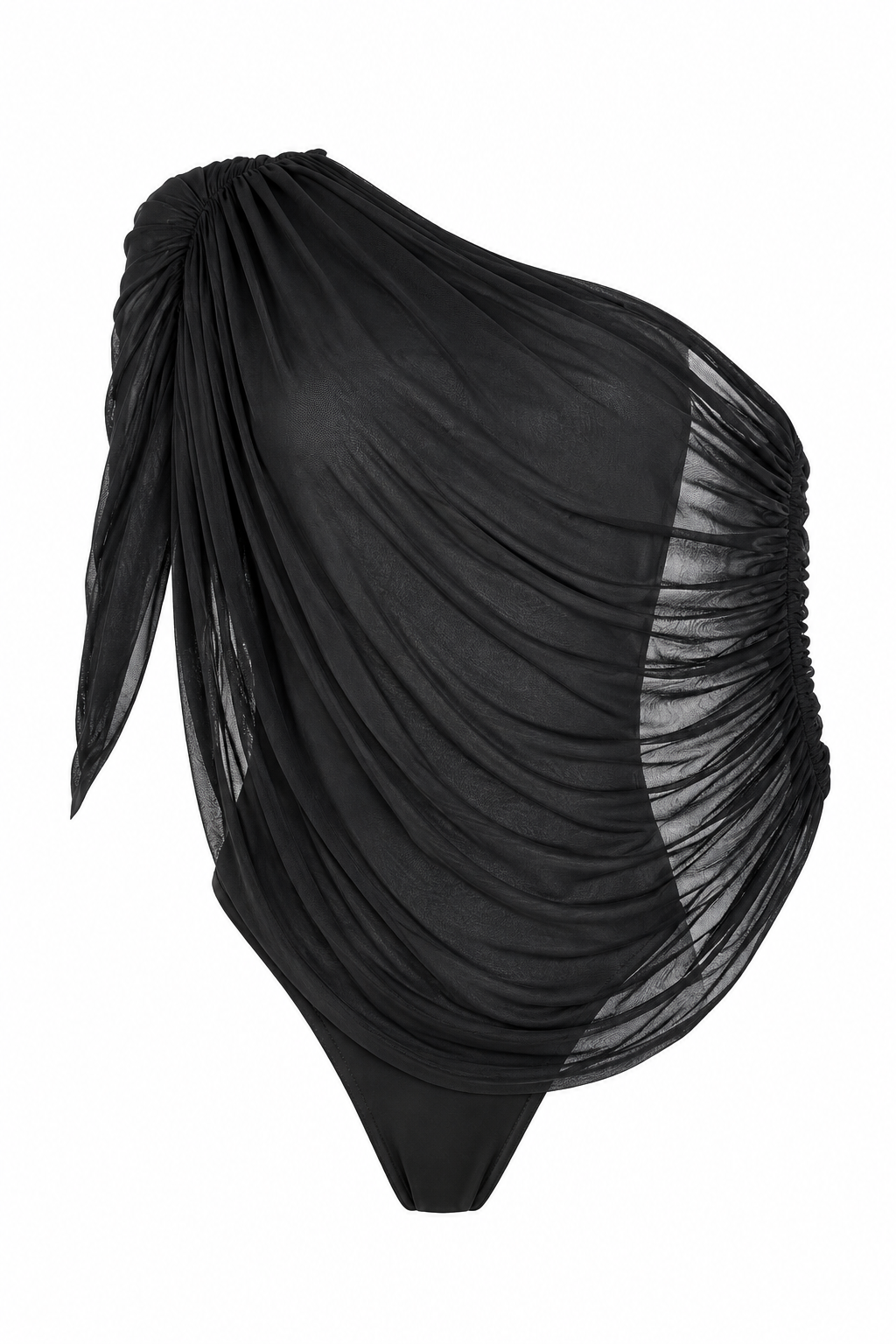 Drape Off Shoulder Ruched Bodysuit