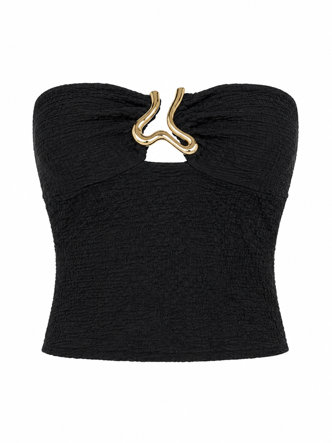 Black Textured Gold Accent Strapless Top