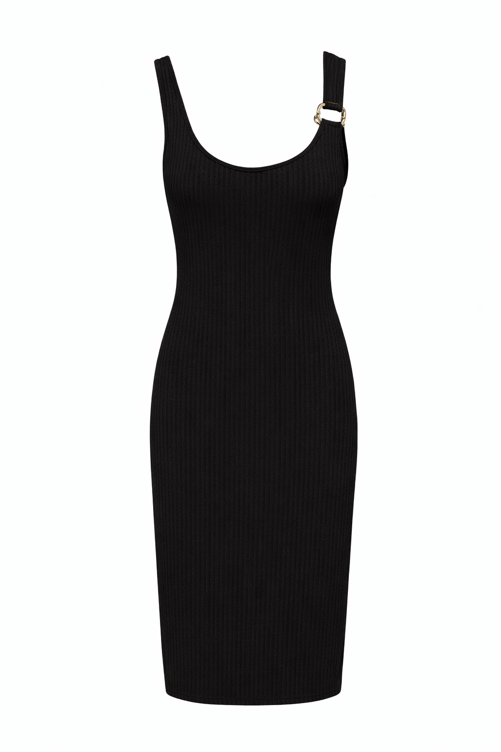 Gold Accent Rib Cut Out Midi Dress