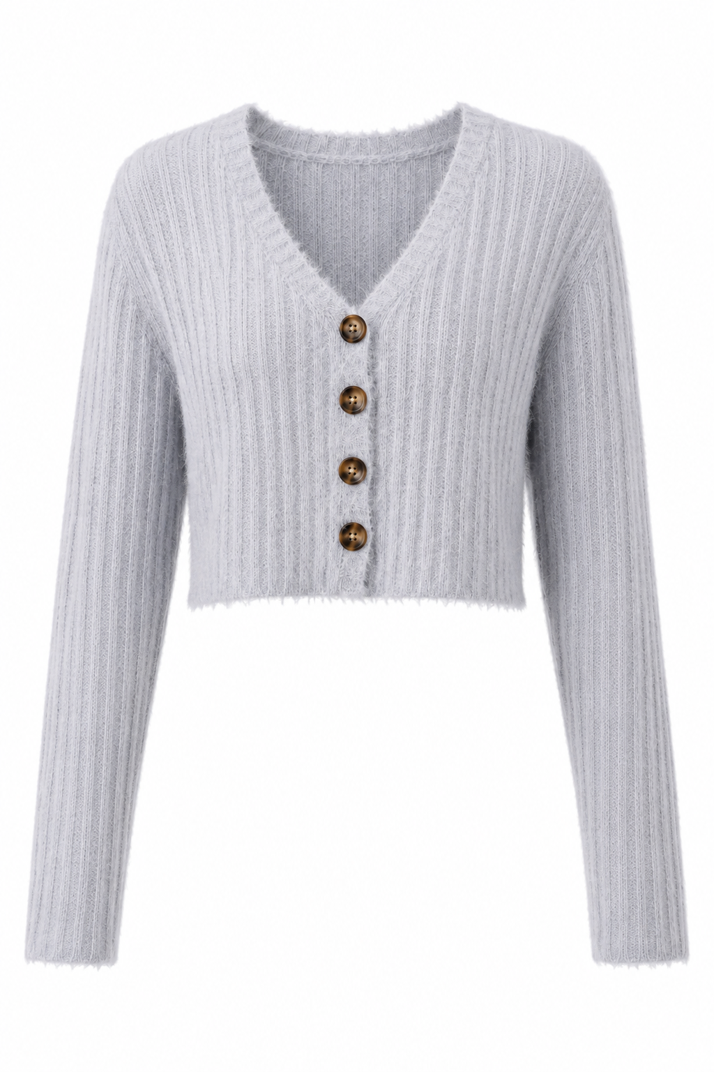 Cable Knit Button Fuzzy Cropped Sweater