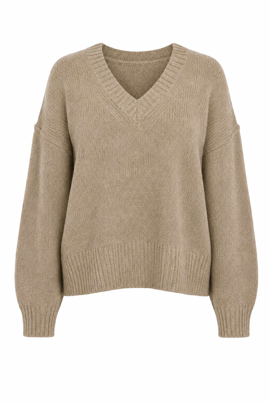 Taupe Knit V Neck Sweater