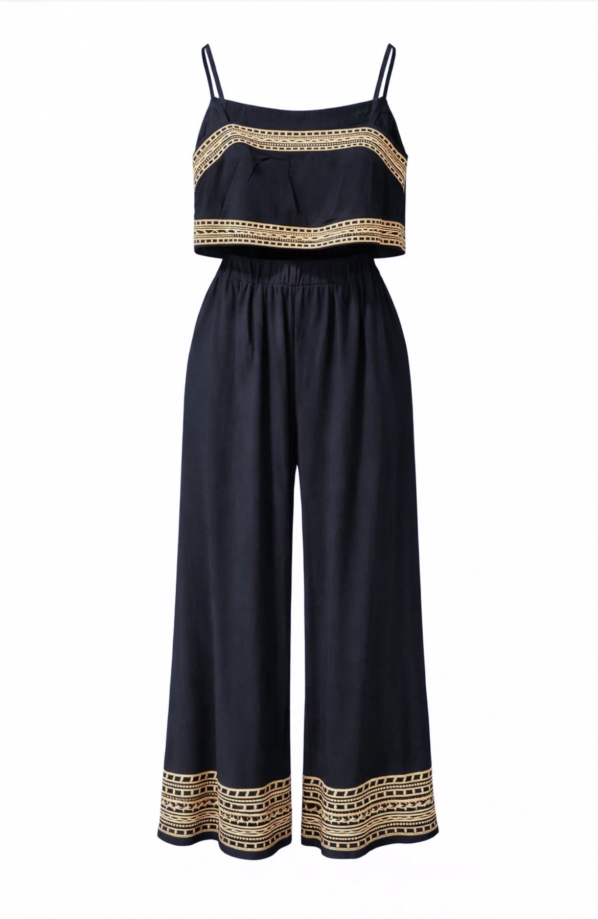 Linen Embroidered Aztec Two Piece Pants Set