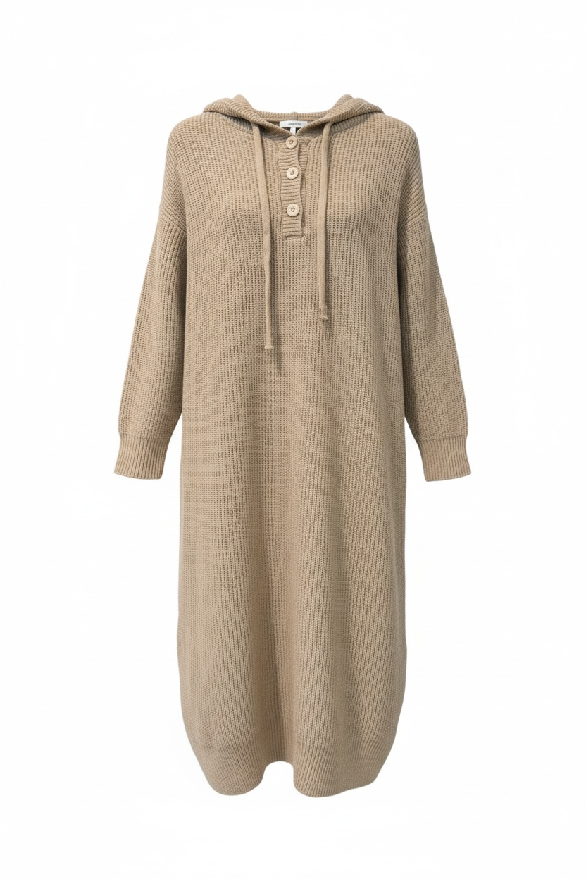 Hooded Ribbed Sweater Dress