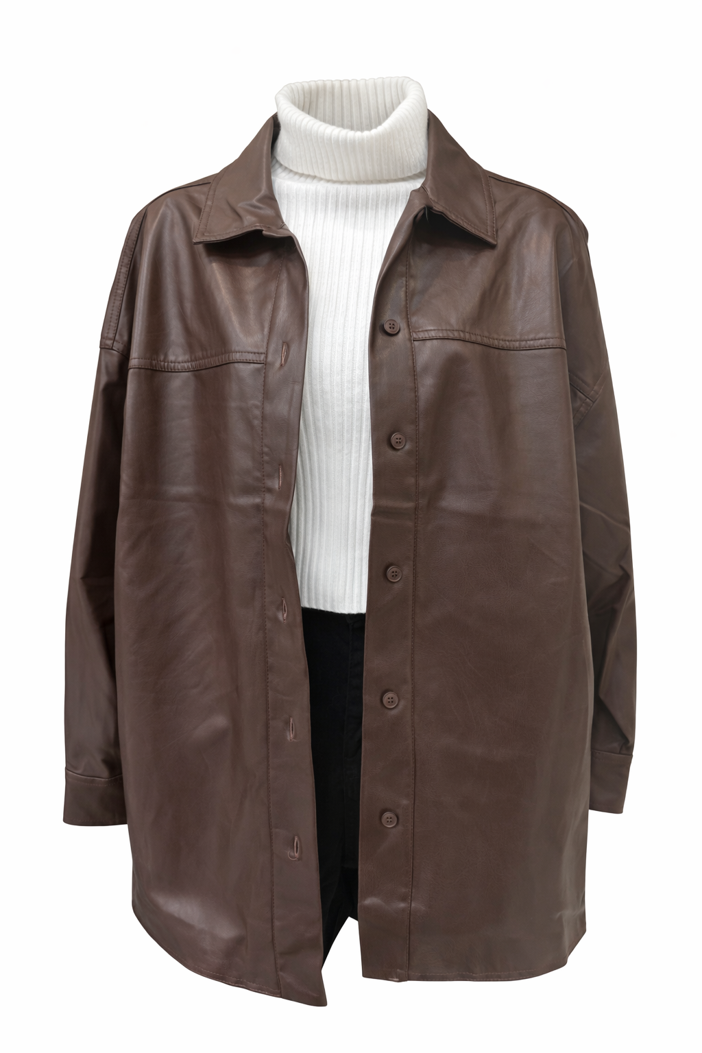 Brown Vegan Leather Button Jacket