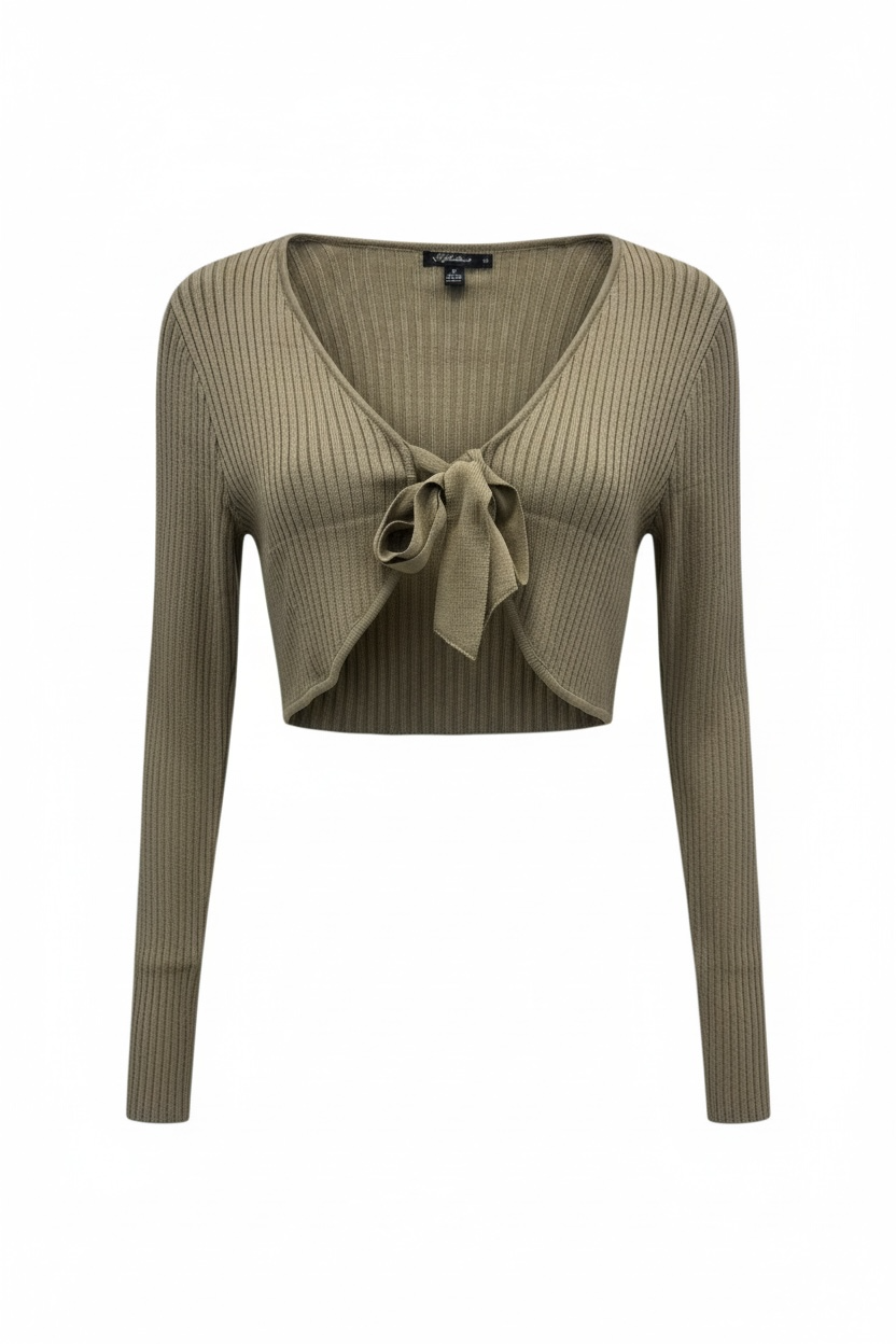 Olive Front Tie Crop