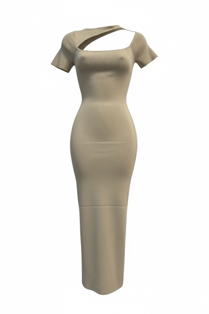 Beige Cut Out Beige Midi Dress