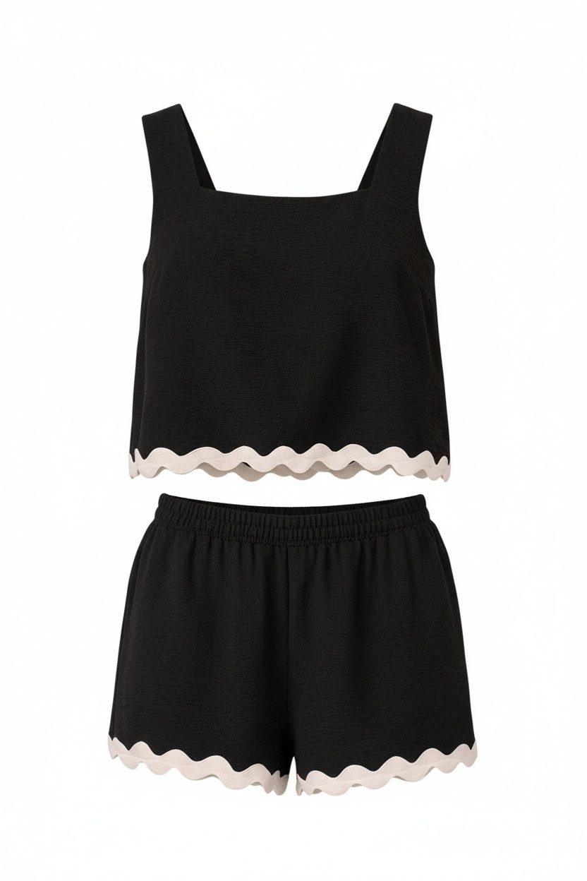 Wavy Hem Shorts Set