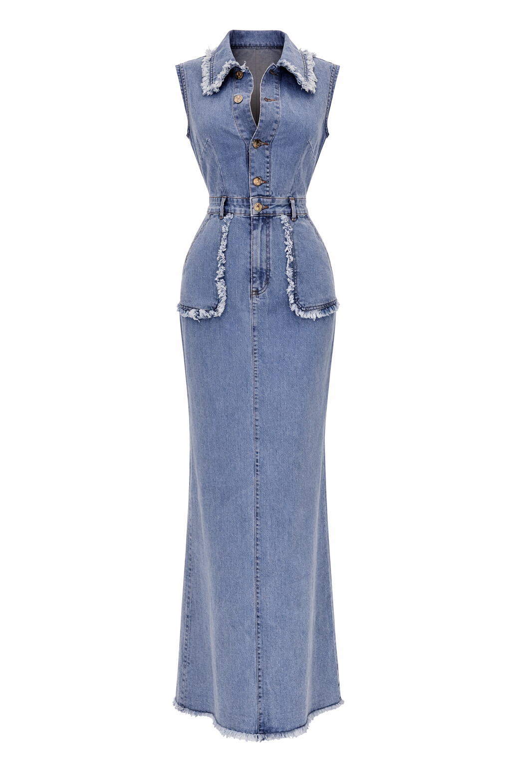 Lux Denim Gold Button Maxi Dress