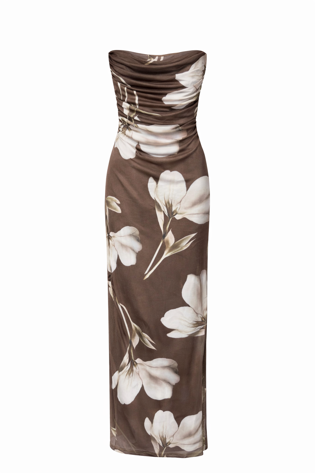Mesh Floral Side Scrunch Maxi Dress