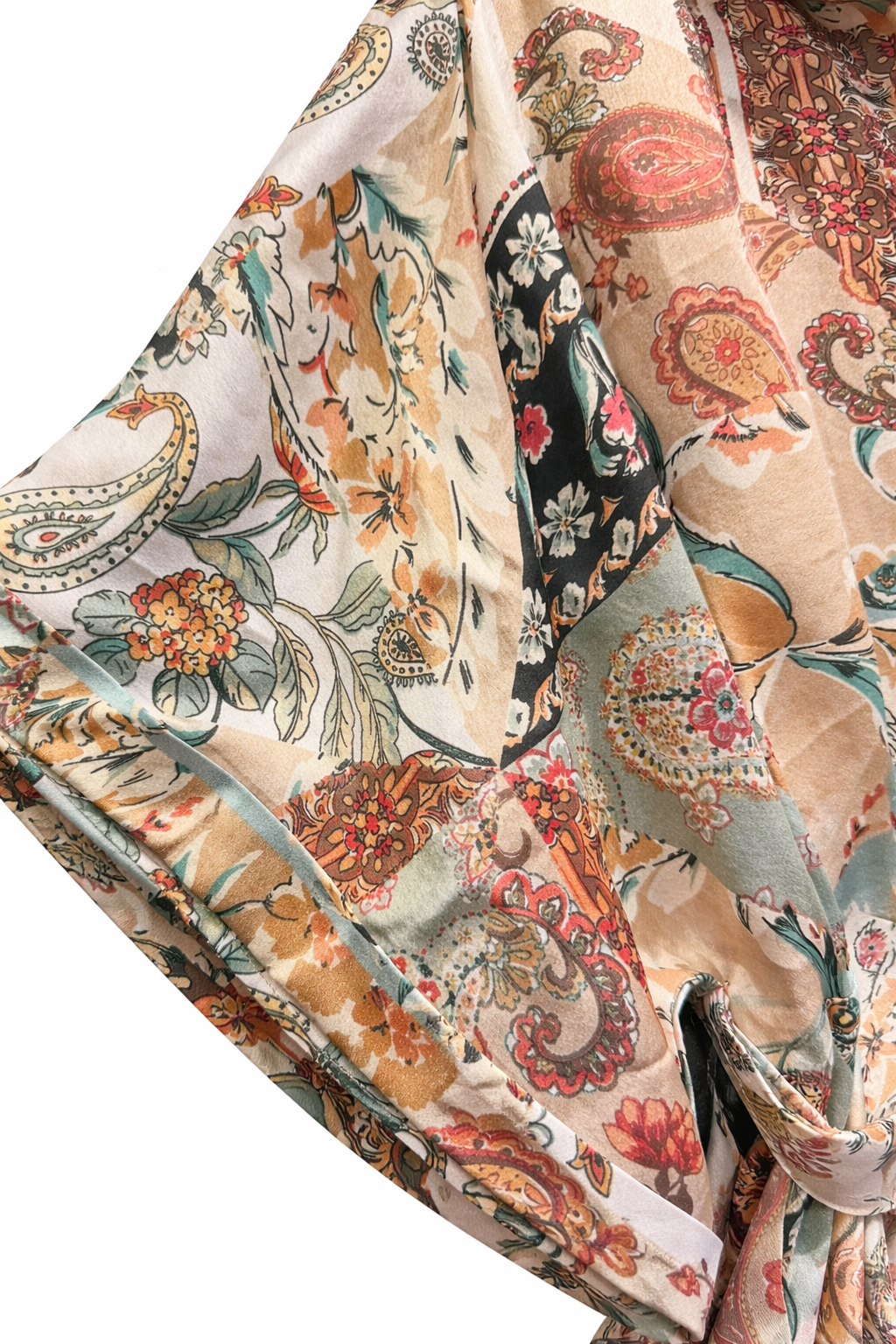 Teal Silk Patchwork Kimono Dress