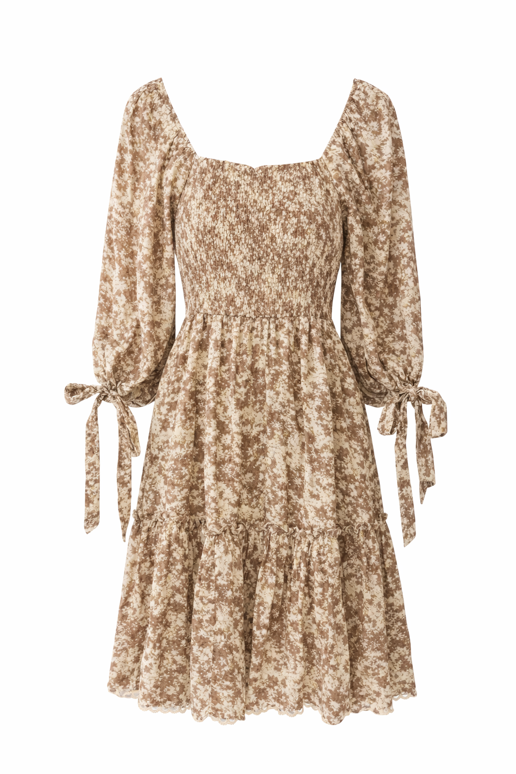 Beige Floral Smock Mini Dress