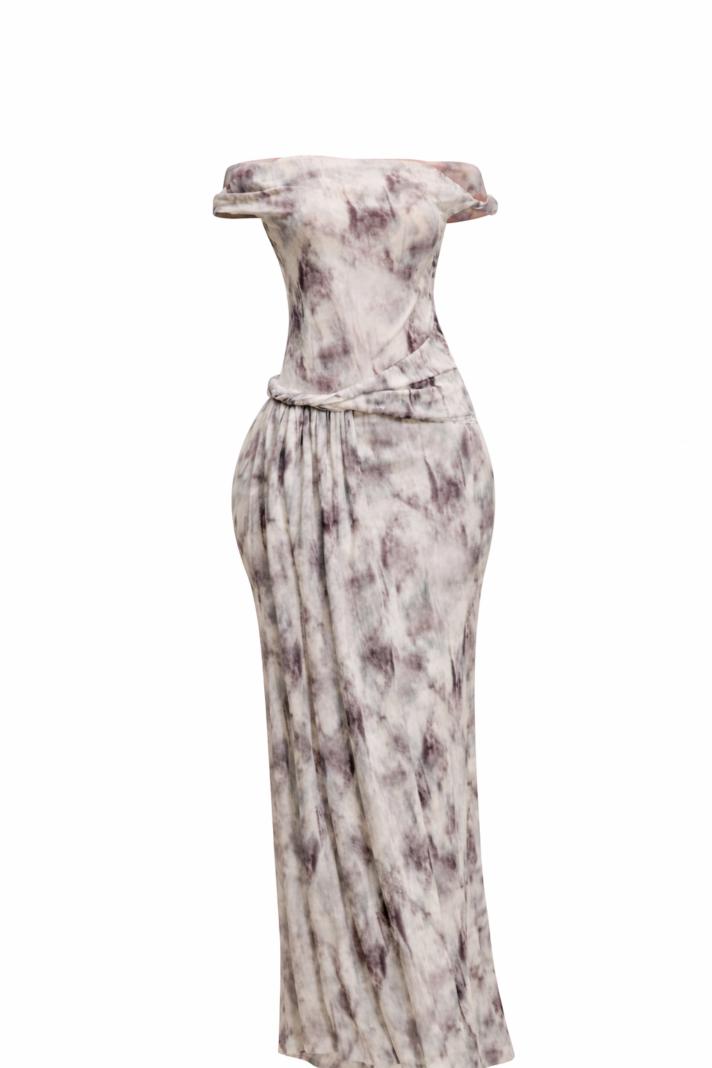 Ivory Marble Mesh Waist Tie Maxi Dress