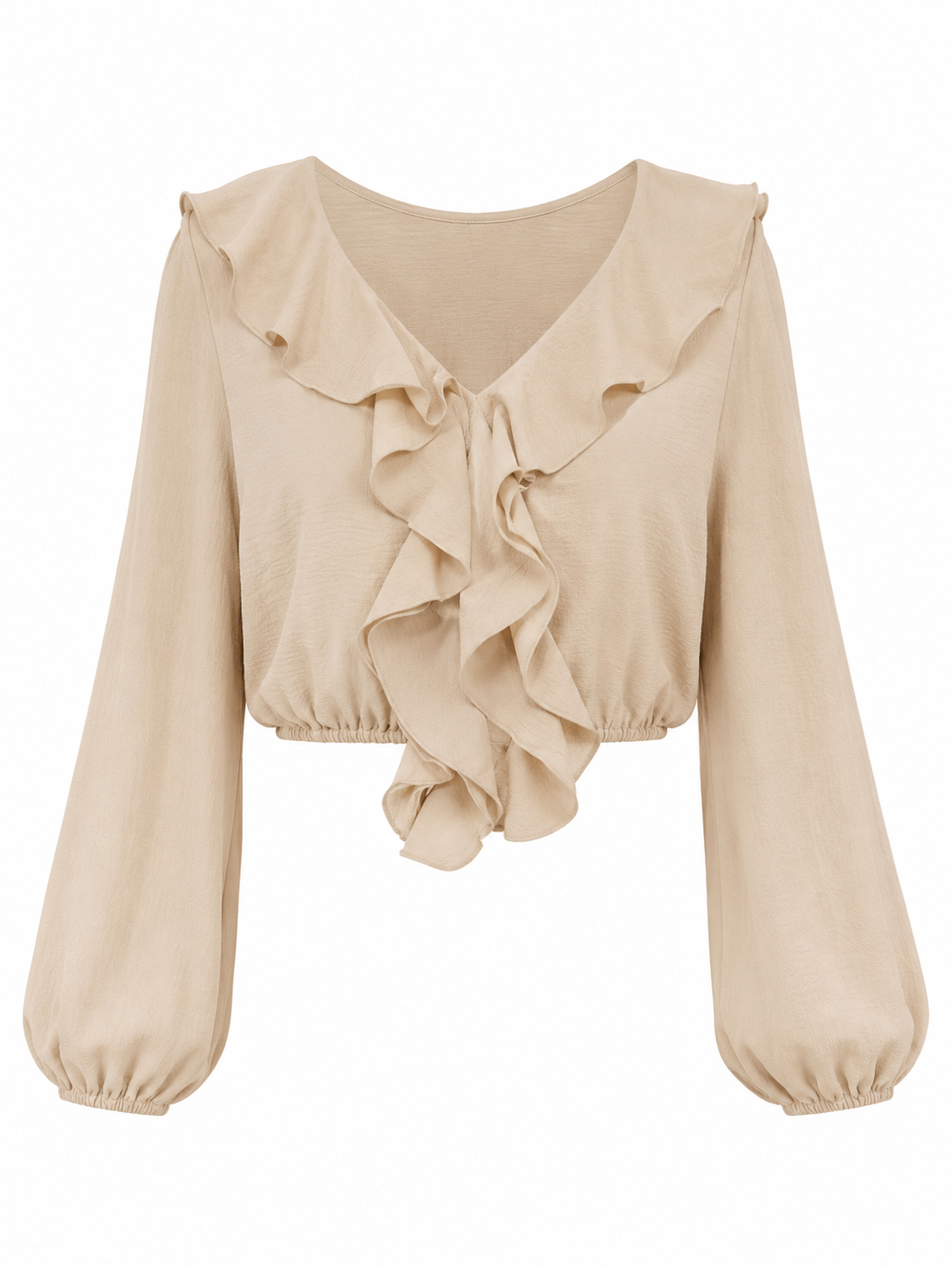 Linen Ruffle V Neck Blouse