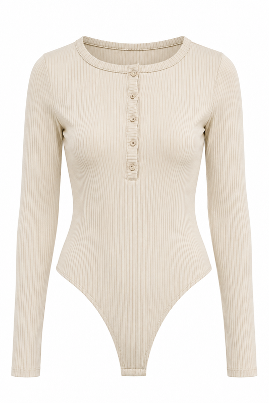 Ribbed Button Bodysuit