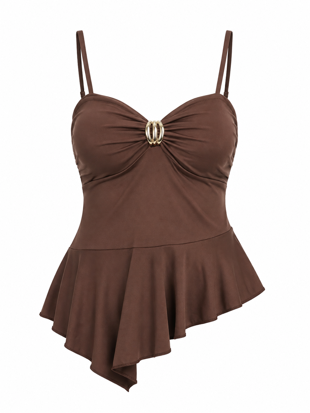 Gold Accent Asymmetrical Ruffle Top