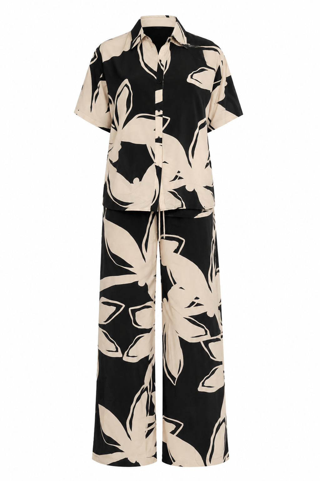 Bali Floral Print Front Button Down Top and Pants Set