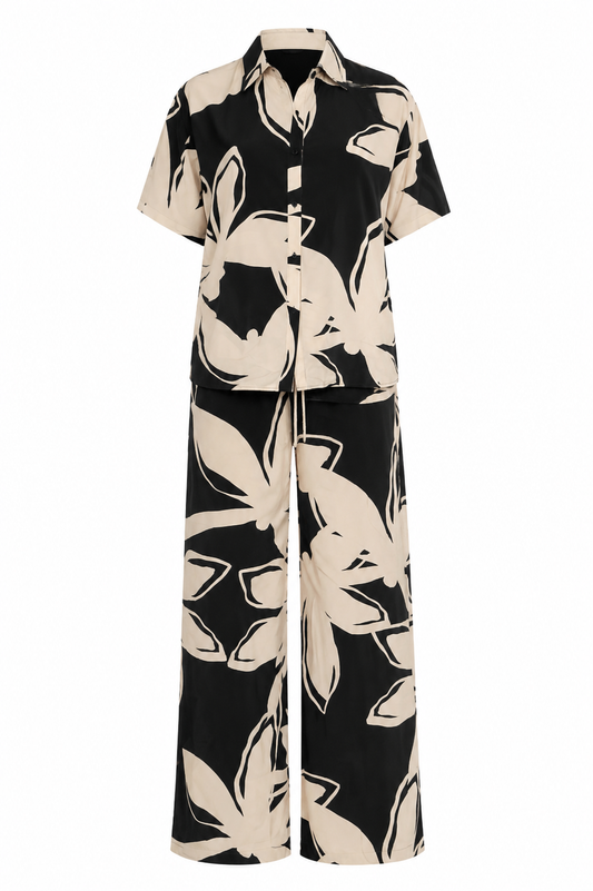 Bali Floral Print Front Button Down Top and Pants Set