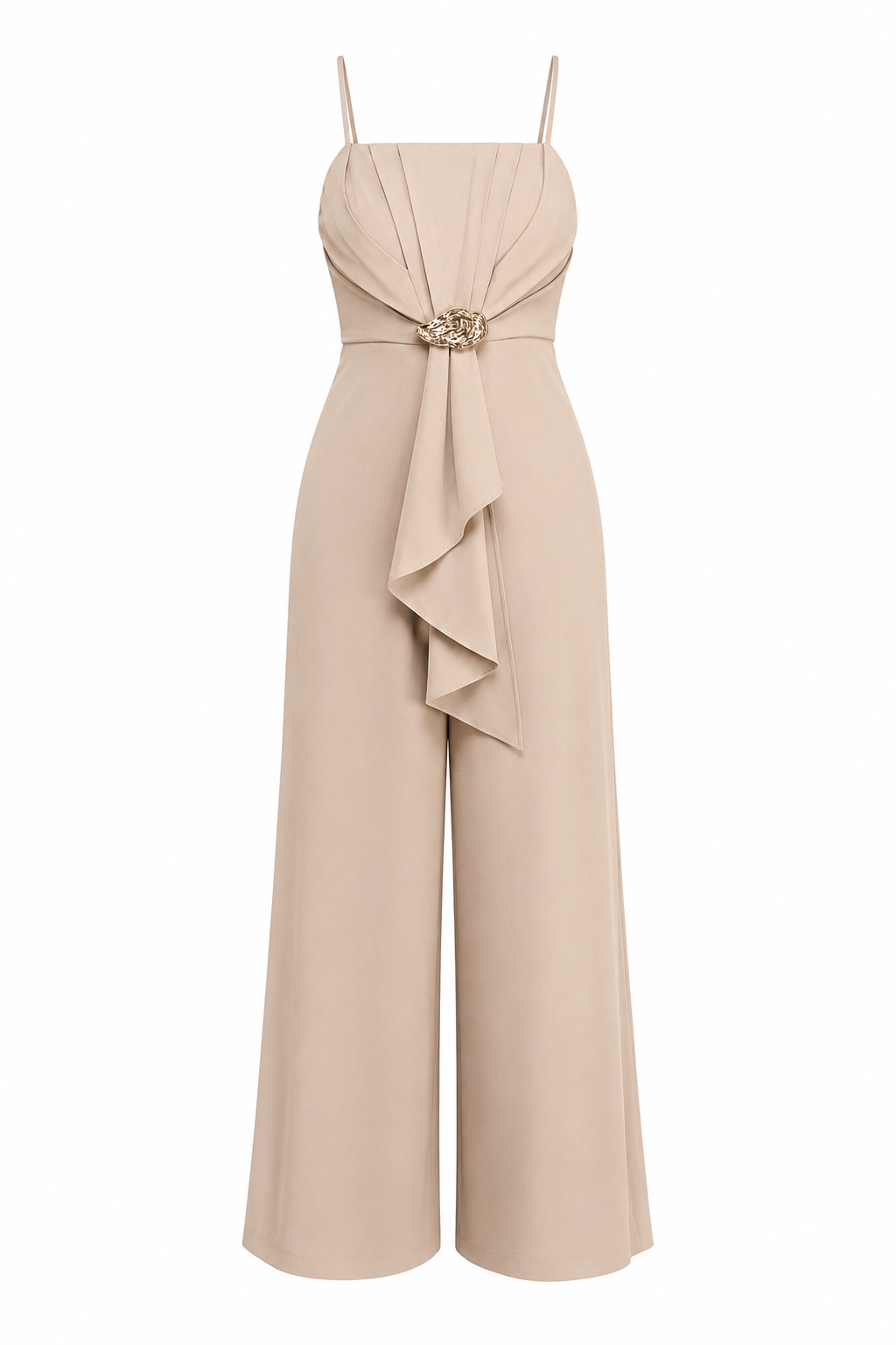 Gold Accent Front Ruffle Drape Jumper