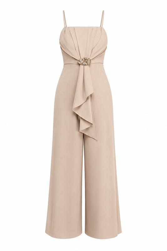 Gold Accent Front Ruffle Drape Jumper