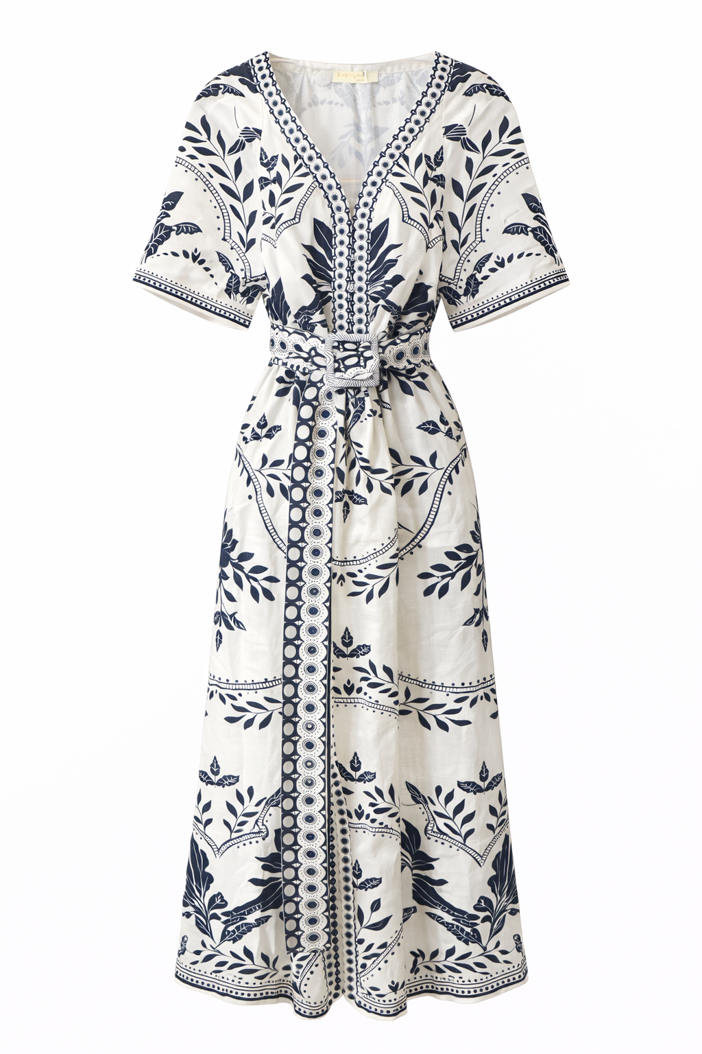 Linen Belted Tropical Print Belted Maxi Dress