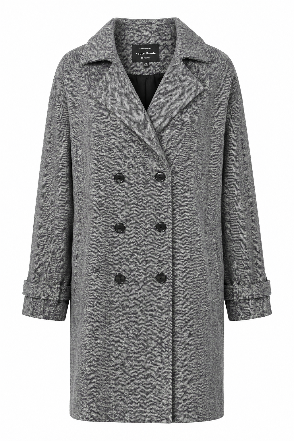 Herringbone Button Adjustable Trench Coat
