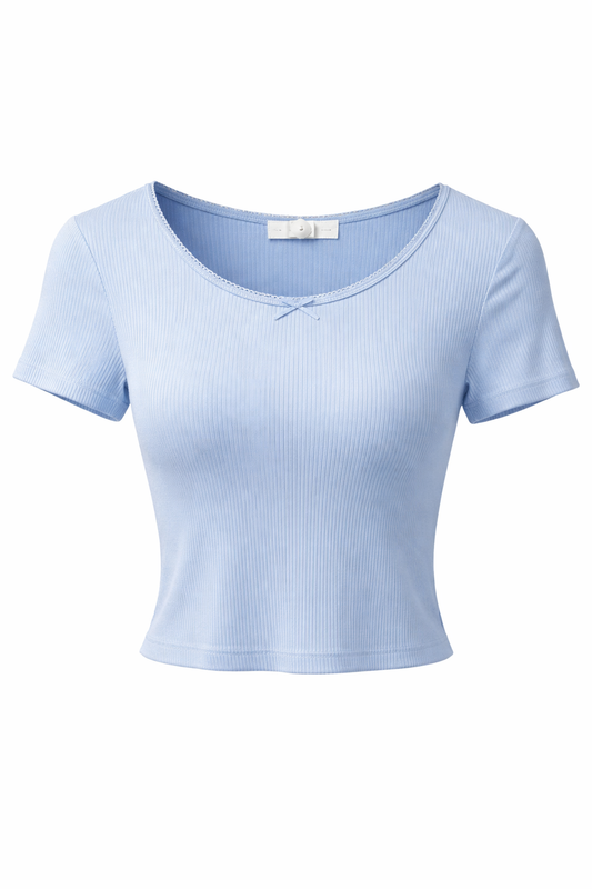 Basic Ribbed Scallop Trim Crop