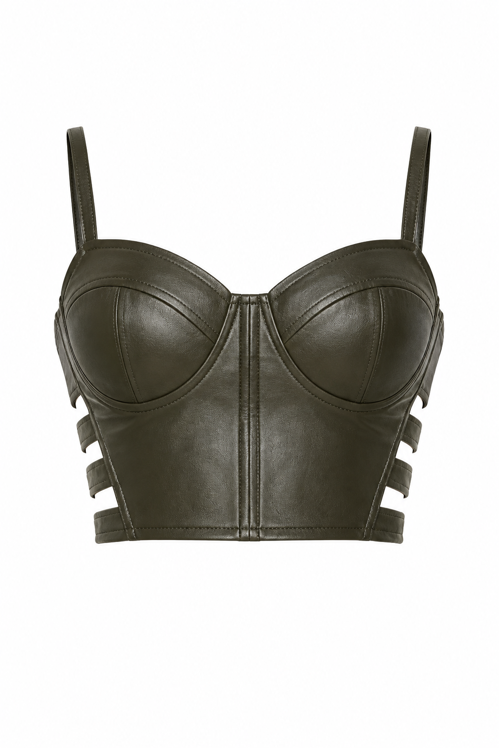 Olive Faux Leather Cut Out Bustier Top