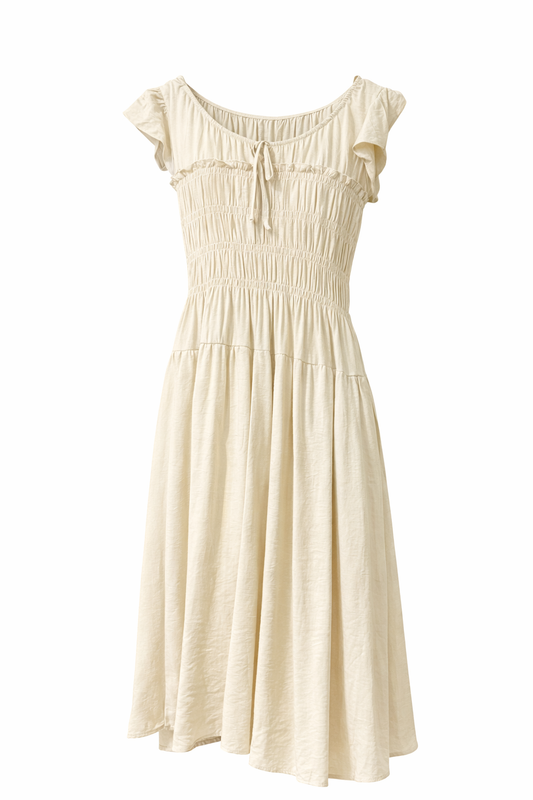 Scrunch Linen Ruffle Sleeve Maxi Dress
