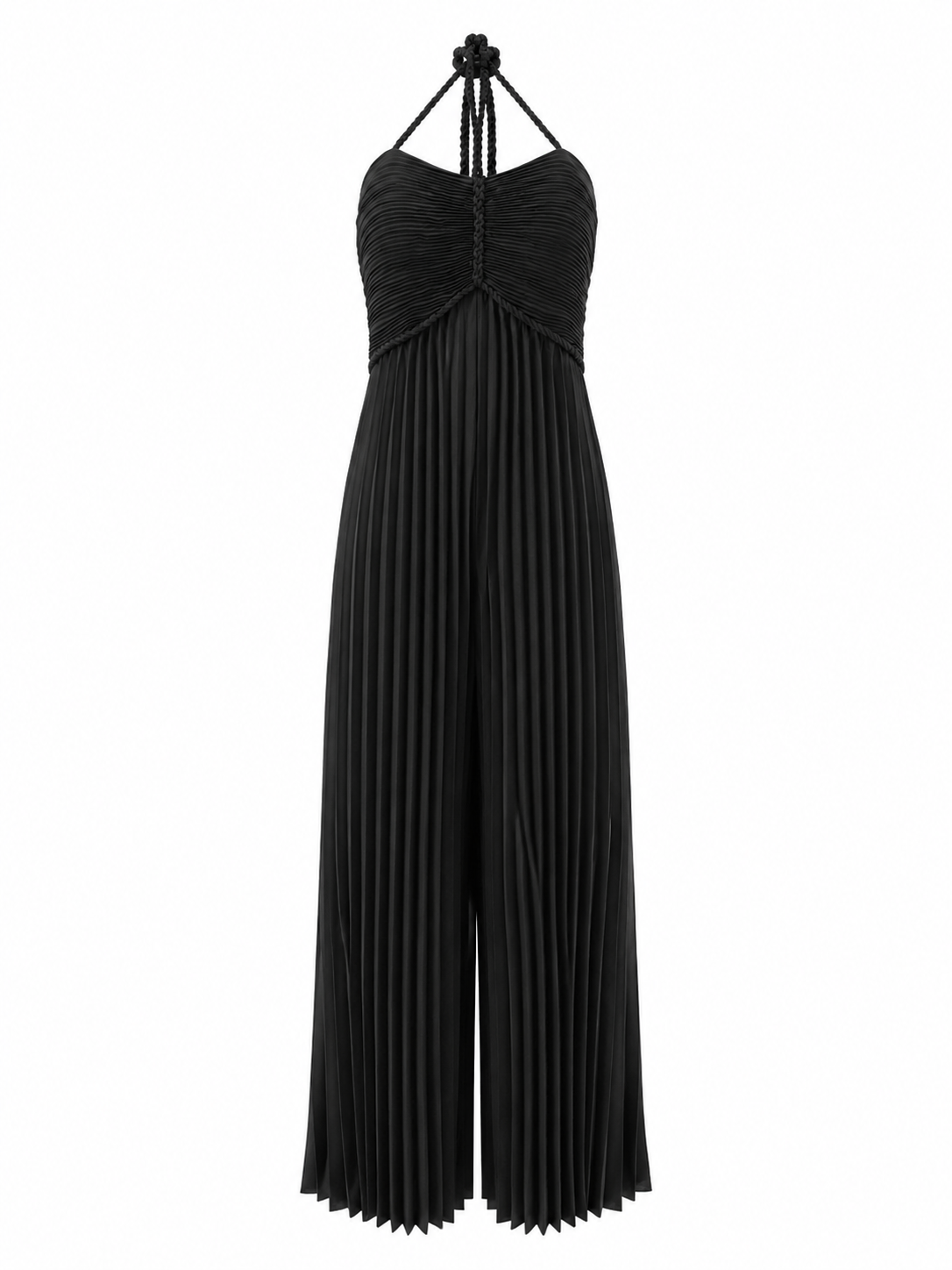 Braided Pleated Halter Maxi Jumper