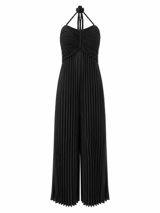 Braided Pleated Halter Maxi Jumper